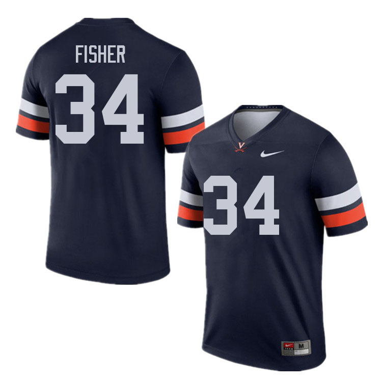 Men #34 Ant Fisher Virginia Cavaliers College Football Jerseys Sale-Navy - Click Image to Close